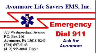 Avonmore Life Savers, EMS - Business Card Front